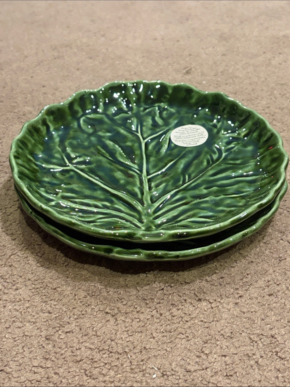 Matias Belo Green Cabbage Plates Hand Painted Made in Portugal, Two Dishes - Picture 9 of 12
